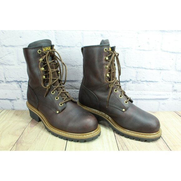 Carolina Elm Brown Leather Lace Up Oil Resistant Steel Toe Work Boots Size 8.5 M - Picture 3 of 9